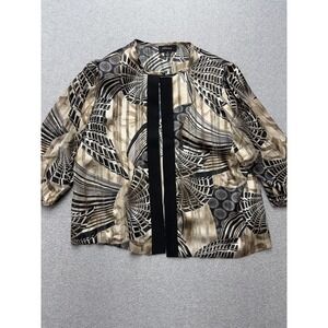 R&M Richards Jacket‎ Womens 18 Black Beige Geometric Open Front Made in USA